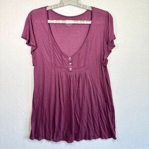 Converse One Star Flowy Top Womens L Purple Short Sleeve Lightweight Sheer Rayon